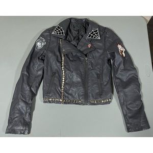 Gray Municipal Waste Punk Band Patch Patches Studded Leather Jacket Coat Size S